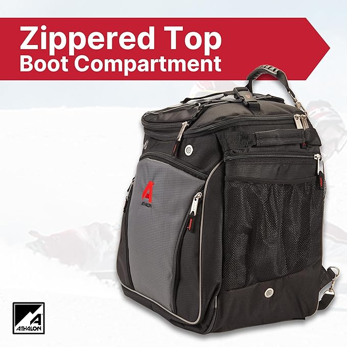 Athalon Heated Ski/Snowboard Boot Bag, Stores Gear Including Helmet, Goggles & Gloves, 12V Power, Grey & Black