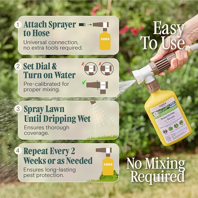 Organic Insecticide for Lawns, Trees & Shrubs – 16oz Ready-to-Spray Hose-End – Kills Grubs, Armyworms, Chinch Bugs & Beetles – Gentle on Grass, Bee-Safe, Kid & Pet Friendly – Outdoor Yard Pest Control