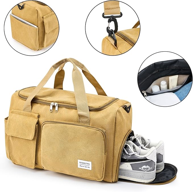 Small Gym Bag for Women, Travel Duffle Bag Carry On Weekender Bag with Shoe Compartment