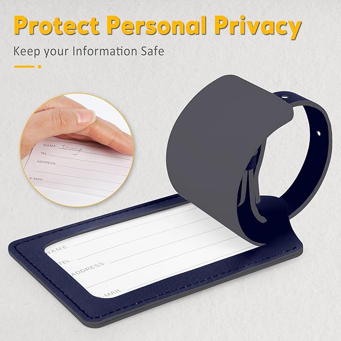 Travelambo 12 Pack Luggage Tags Faux Leather for Suitcases Travel Bag Labels with Protection Cover ID (Deep Blue)