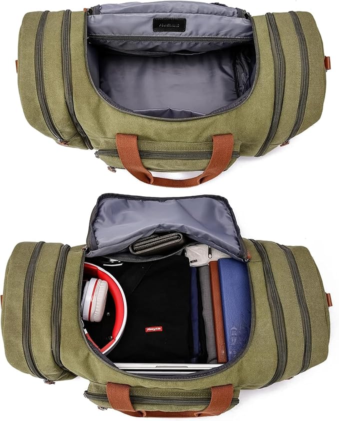 Duffle Bag for Travel, 40L Canvas Travel Duffel Bag With Shoe Compartment And Toiletry Bag, Overnight Weekender Carry On Luggage Bag for Men & Women (Green)