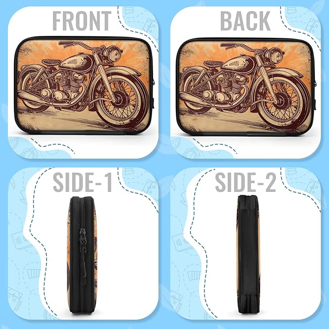 Vintage Motorcycle Travel Cable Organizer Pouch Orange Brown Car Electronics Accessories Carry Case Portable Water Resistant Storage Bag for Cord Charger Phone Earphone SD Card