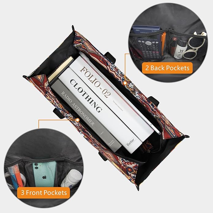 TOPDesign Utility Water Resistant Tote Bag with 13 Pockets, Top Zipper Closure & Thick Bottom Support, for Working Women