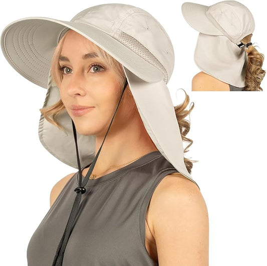SUN CUBE Sun Hat for Women with Ponytail Hole Neck Flap, Gardening Hat Women Sun Protection, UV Hats Hiking Walking Fishing