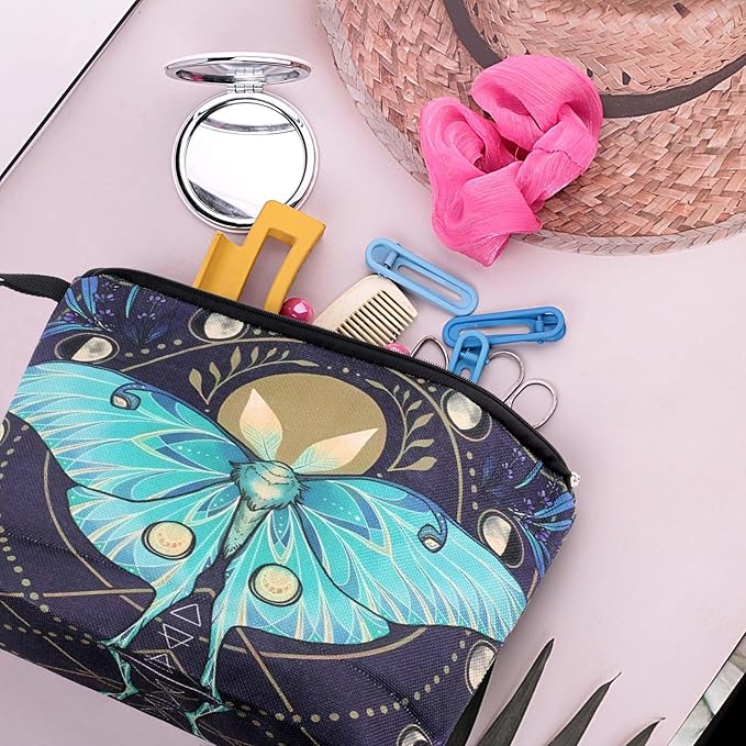 Cute Animal Lovers Gifts Green Butterfly Cosmetic Bag Makeup Pouch with Zipper (green butterfly)