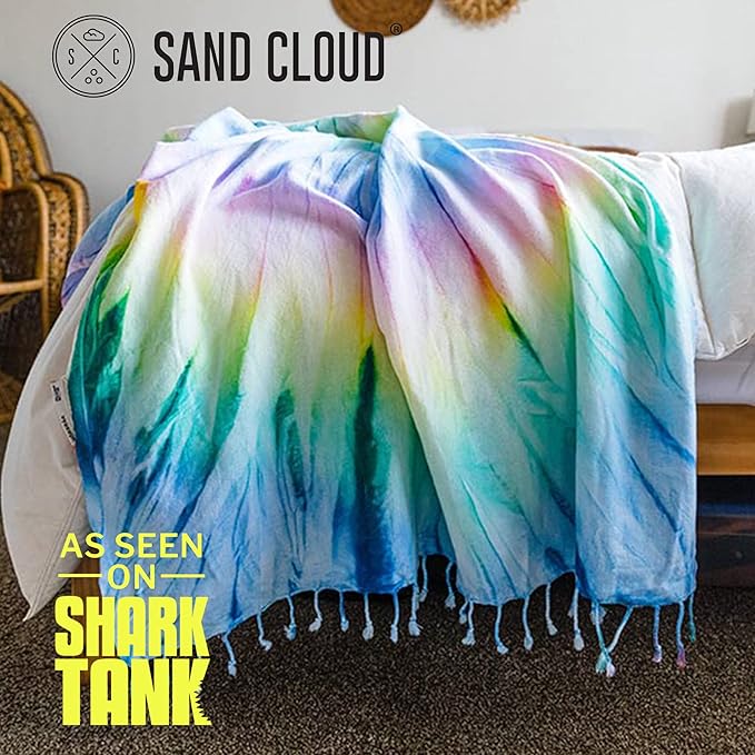 Sand Cloud Extra Large Turkish Beach Towel - Sand Free - 100% Organic Turkish Cotton Yarn - Quick Dry Towel for Beach, Picnic Blanket or Throw - As Seen on Shark Tank - Tie Dye (Wanderlust)