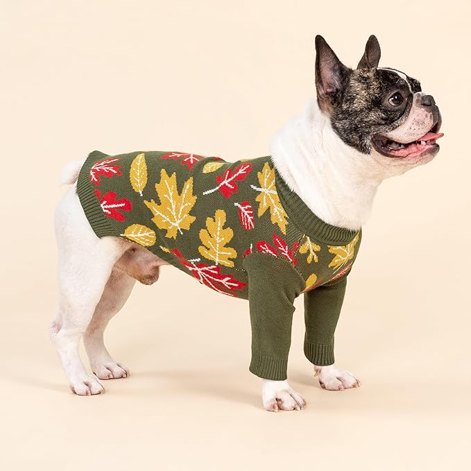Fitwarm Maple Dog Sweater, Thermal Dog Winter Clothes for Small Dogs Boy Girl, Fall Pet Outfit, Red, Yellow, White, Olive Green, XS