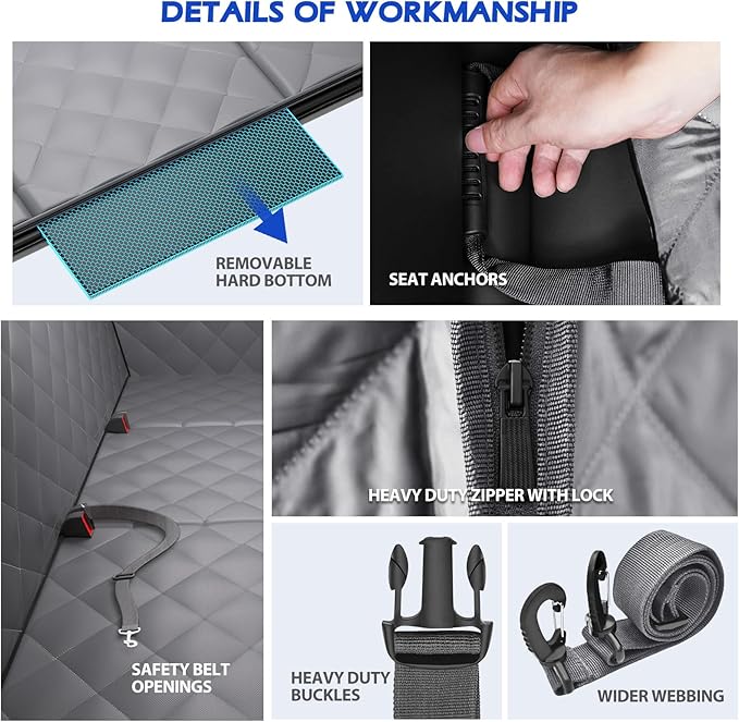 Back Seat Extender for Dogs, Hard Bottom Dog Seat Cover for Truck Back Seat, Dog Hammock for Truck XL Size Fits for Crew Cab F150, RAM1500, Sierra, Silverado,Tundra, Titan(59‘x29’)