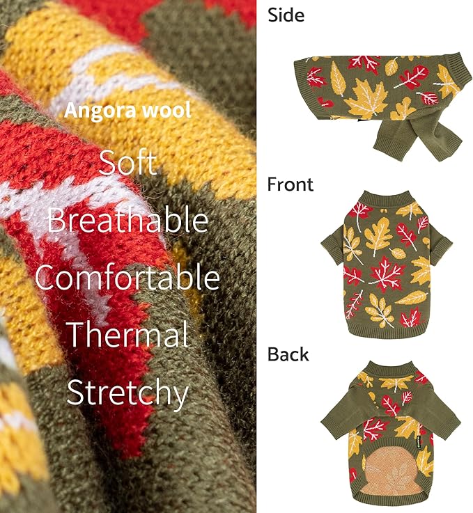 Fitwarm Maple Dog Sweater, Thermal Dog Winter Clothes for Small Dogs Boy Girl, Fall Pet Outfit, Red, Yellow, White, Olive Green, XL