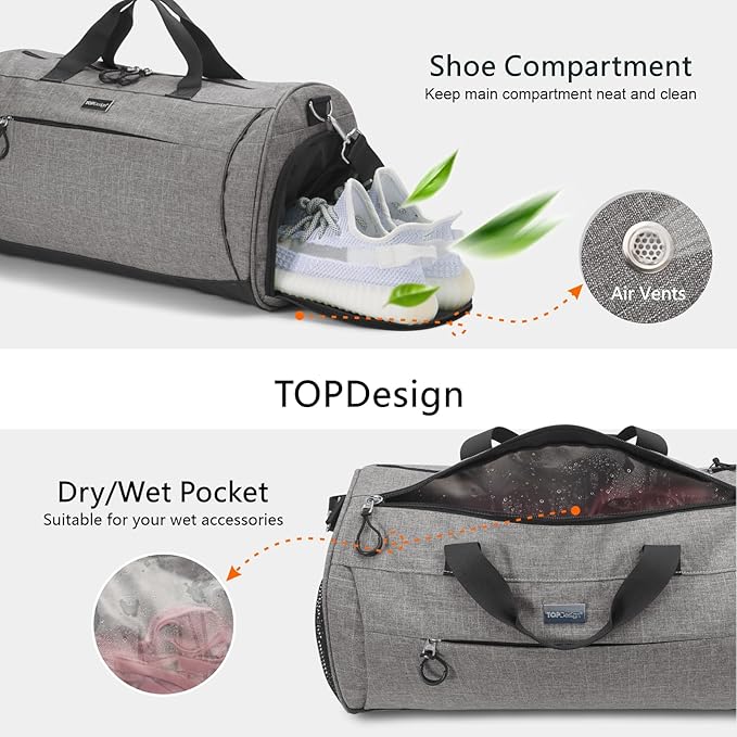 TOPDesign Gym Bag for Women & Men, Unisex Duffel Bag with Shoe Compartment & Wet Pocket for Travel Sports Gym (L Checkerboard)