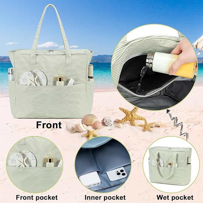 Bluboon Waterproof Beach Tote Pool Bags for Women Ladies Extra Large Carry On Bag With Wet Compartment for Weekender Travel