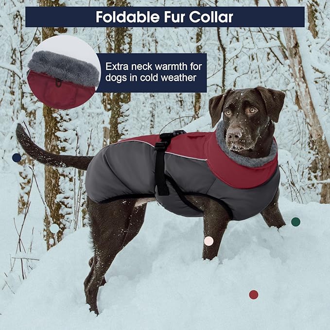 IECOii Extra Warm Dog Coat - Reflective, Adjustable Winter Jacket with Buckle & Fleece Turtleneck Dog Jackets for Small Dogs, Waterproof & Windproof Fleece Vest for Cold Weather, Burgundy, Small