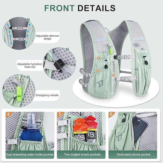 BECOJADDE Running Vest Hydration Backpack for Men Women, 5L Lightweight Running Backpack Hydration Pack for Marathon, Trail, Cycling, Hiking, Jogging