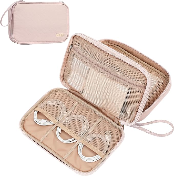 NISHEL Travel Cord Organizer Case, Large, pink