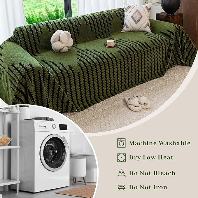 Sherpa Fleece Couch Cover for Dogs Washable Non Slip, Pet Proof Sofa Covers for 3-4 Cushion Couch Heavy Duty Scratch Resistant Pet Friendly Furniture Cover Fits Love Seat 71" x 150", Green