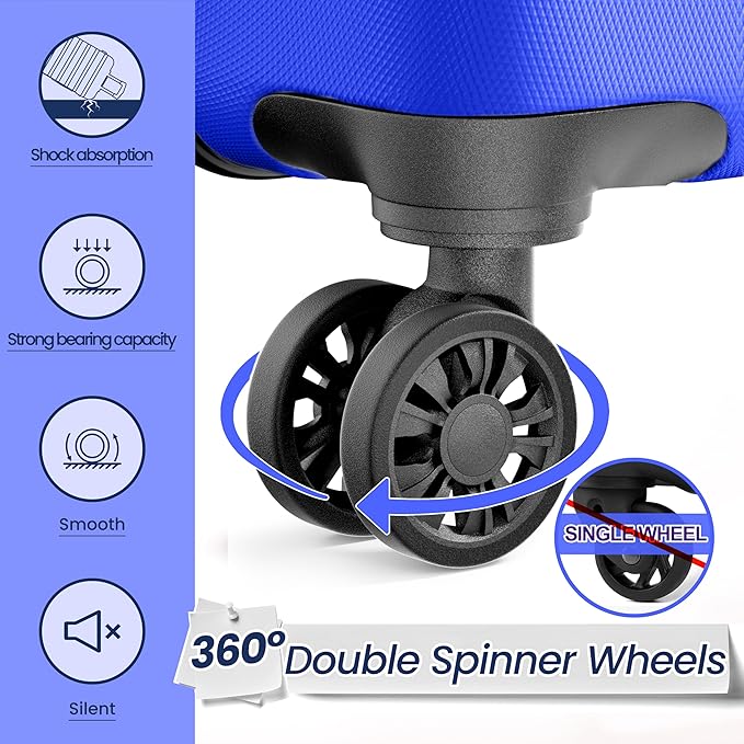 AnyZip Luggage Sets 3 Piece Hardshell Suitcase Set PC ABS Lightweight Travel Suitcases with 4 Double Spinner Wheels TSA Lock 20 24 28 Inch Blue