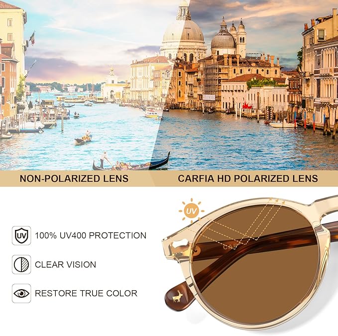 CARFIA Polarized Sunglasses for Women UV Protection Small Face Acetate Frame CA5288