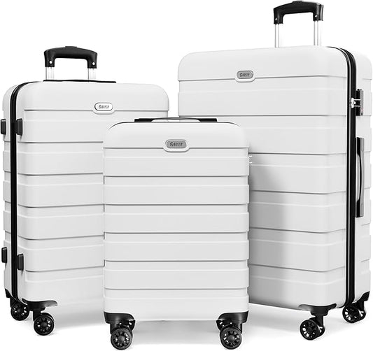 AnyZip Luggage Sets 3 Piece Hardshell Suitcase Set PC ABS Lightweight Travel Suitcases with 4 Double Spinner Wheels TSA Lock 20 24 28 Inch White
