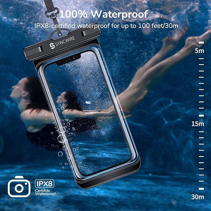 SYNCWIRE [2-Pack Waterproof Case IPX8 Universal Waterproof Phone Pouch Dry Bag Waterproof Phone Case for iPhone 15/14/13/12/11 Pro XS MAX XR X 8 7 6 Samsung S23 S22 S20 and More Up to 7 Inches