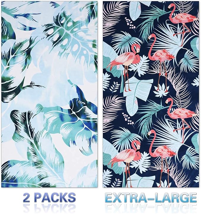 2 Packs Oversized Beach Towel Set Extra Large Big XL Pool Camping Swim Clearance Towels 36x72 Soft Blanket Cruise Essentials Accessories Must Haves Vacation Necessities Adult Gifts Flamingo Palm