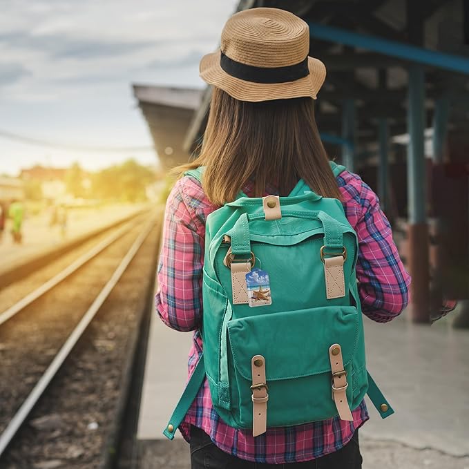 Starfish on Sunny Beach 3 PCS PU Leather Luggage Tags for Suitcase, Luggage Tag with Privacy Flap, Name ID Label and Metal Loop for Women Men Baggage Handbag School Bag Backpack