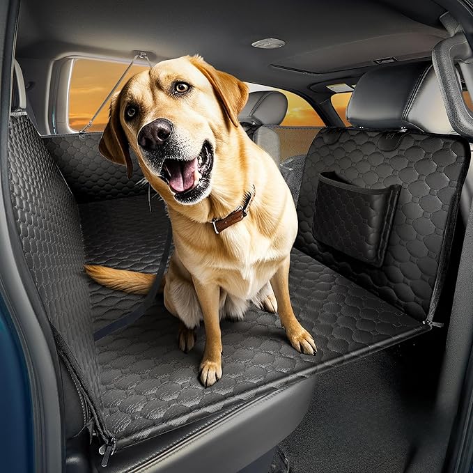 XL Truck Back Seat Extender for Dogs, PU Leather Hard Bottom Car Seat Cover for Dogs,Heavy Duty Dog Car Seat Cover for Back Seat, Waterproof Dog Hammock for Truck, F150, Ram1500 and Large SUV