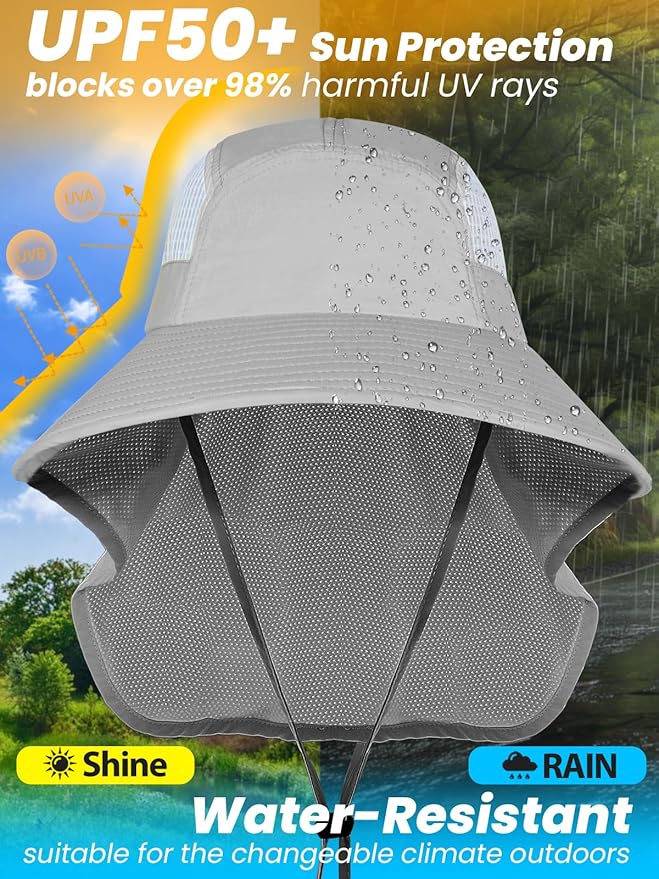 Sun Hats for Women UV Protection with Neck Flap Wide Brim Beach Hats with Ponytail Hole for Hiking Fishing Gardening Travel