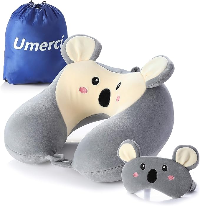 Umerci Travel Pillow, Memory Foam Neck Pillow with 360-Degree Head Support Comfortable Airplane Pillow with Storage Bag Lightweight Traveling Pillow for Sleeping, Car, Train, Bus and Home Use (Koala)