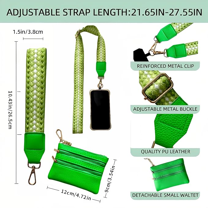 Crossbody Body Phone Holder for Women, New Phone Strap with Zippered Pouch, Adjustable Crossbody Strap (Green dot)