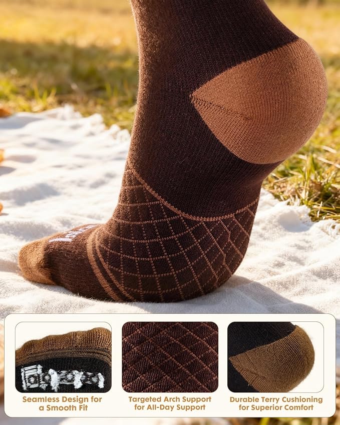 Cotton Compression Socks for Women Men - 2 Pairs 20-30mmHg Circulation Grid Arch Support Socks, Breathable