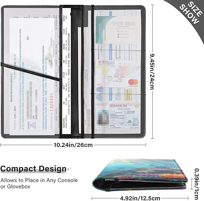 linqin Car Registration and Insurance Card Holder, Tropical Coral Reef Glove Box Organizer Card Document Wallet