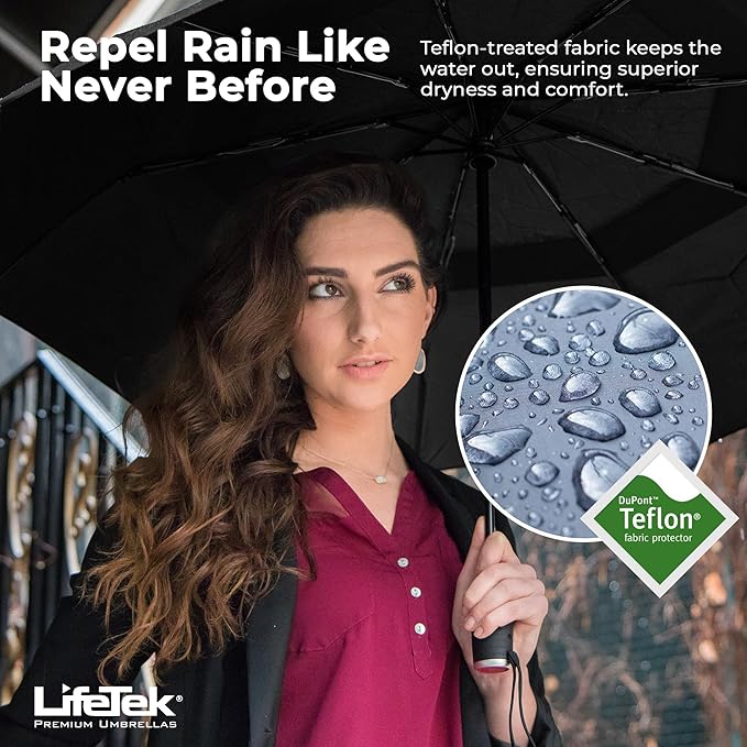 LifeTek Premium Travel Umbrella - Windproof & Compact for Men & Women, Automatic Open Close, Fits in Purse Laptop Bag or Backpack, Strong Frame for Heavy Rain & Sun UV Protection