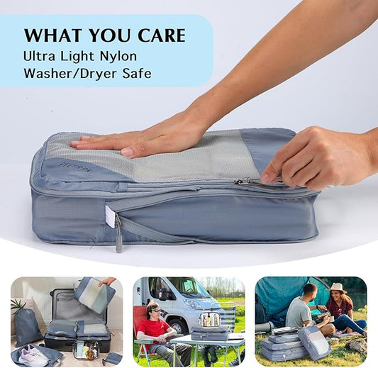 Lightweight Compression Packing Cubes for Suitcases, Compressible Expandable Travel Packing Organizer with Clear Toiletries and Backpack Bag, Travel Essentials for Carry on Luggage 7 Set