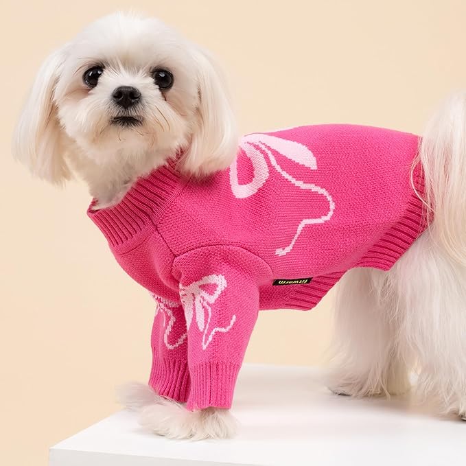Fitwarm Bowknot Valentines Dog Sweater, Thermal Dog Winter Clothes for Small Dogs Girl, Charming Dog Valentines Outfit, Doggy Pullover Jumper, Holiday Pet Apparel, Pink, XL