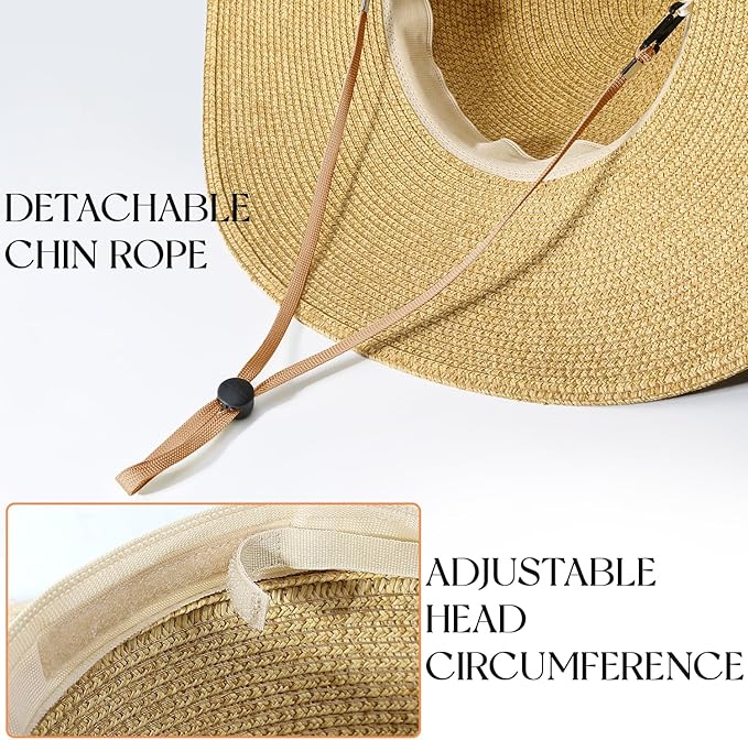 Beach Sun Hats for Women,Wide Brim Straw Hat Floppy Packable UPF 50+ UV Protection with for Summer