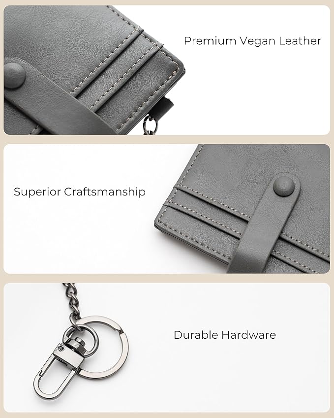 Alldaily Slim Keychain Wallet for Women, RFID Blocking Small Bifold Travel Credit Card Holder (Grey)