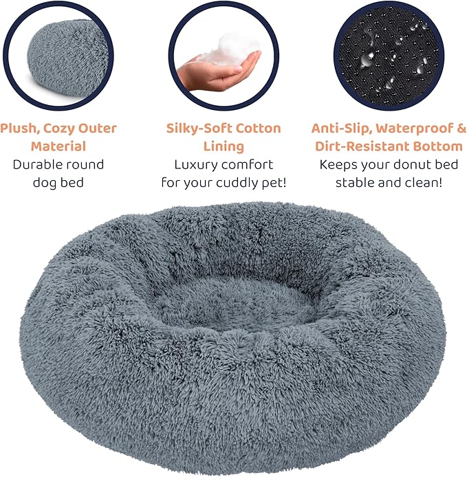 Donut Dog Bed - Premium Comfort for Anxiety Relief - Fluffy & Calming Design with Ultra-Plush Support | Cozy Round Dog Bed with Super Soft Circle Style (Size M Dark Grey)
