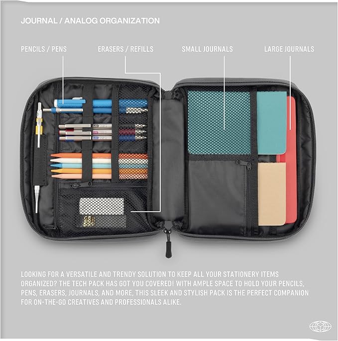 Monarc - Tech Pack, Made Using 8 Recycled Plastic Bottles, Cable & Camera Accessory Organizer, Toiletry bag, Water Resistant Materials (Black)