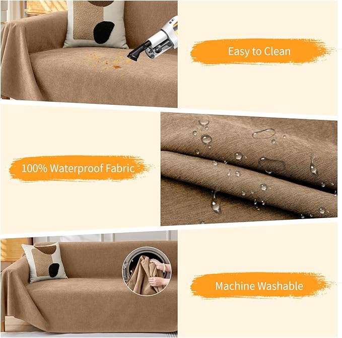 Deep Dream Cat-Scratch Resistant Couch Cover, Waterproof Sofa Cover for 3 Cushion Couch Washable, Pet Friendly Couch Protectors Anti Slip Thickened Love Seat Slipcovers for Dogs Pets,71" x 118",Brown