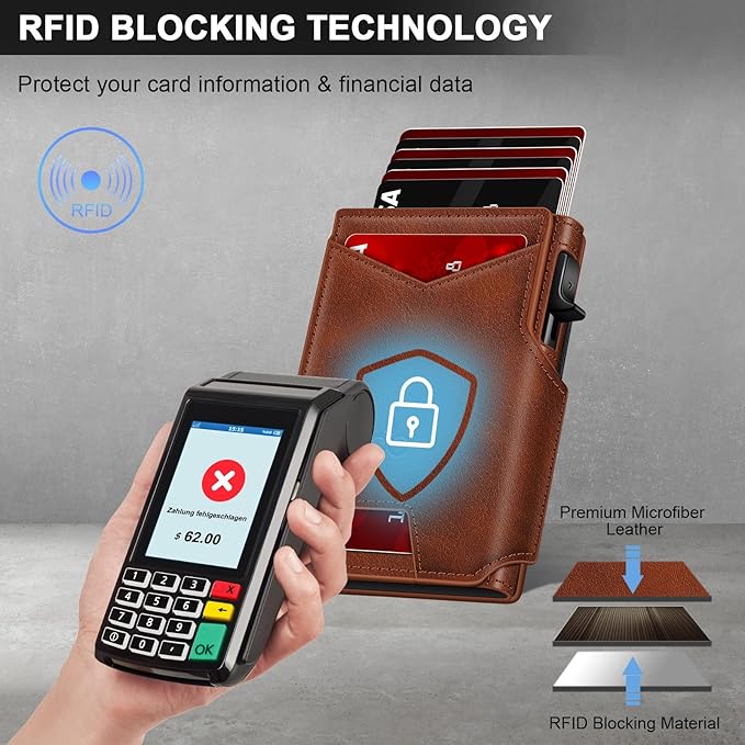 Wallet for Men Wallet with Slim Pop Up Card Holder 9-13 Cards, Bifold Minimalist Smart Wallet RFID Blocking Credit Card Holder with ID Window & Stretchable Cash Slot Compact Metal Aluminum Card Case