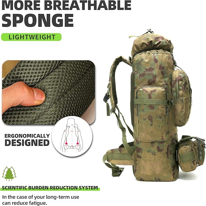 HongXingHai 100L Camping Hiking Backpack,Molle military Tactical rucksack backpack,Waterproof Lightweight Hiking Backpack (Ruin Green)