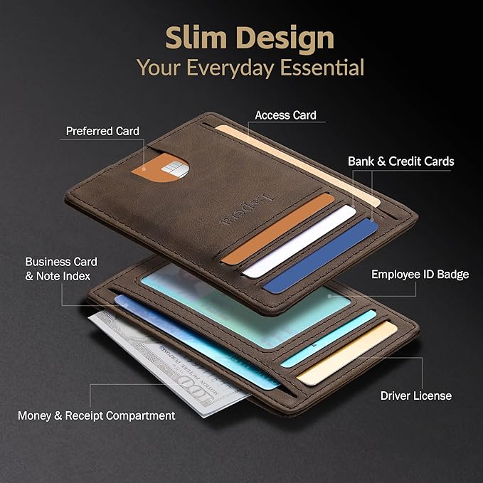 Espera Slim Minimalist Wallet for Men and Women, RFID Blocking Credit Card Holder, Thin Front Pocket Travel ID Case, Gifts for Men