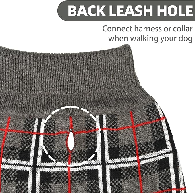 PUPTECK Dog Sweaters for Large Medium Small Dogs - Fall Classic Plaid Style Puppy Holiday Winter Coat Clothes Warm, Grey, M