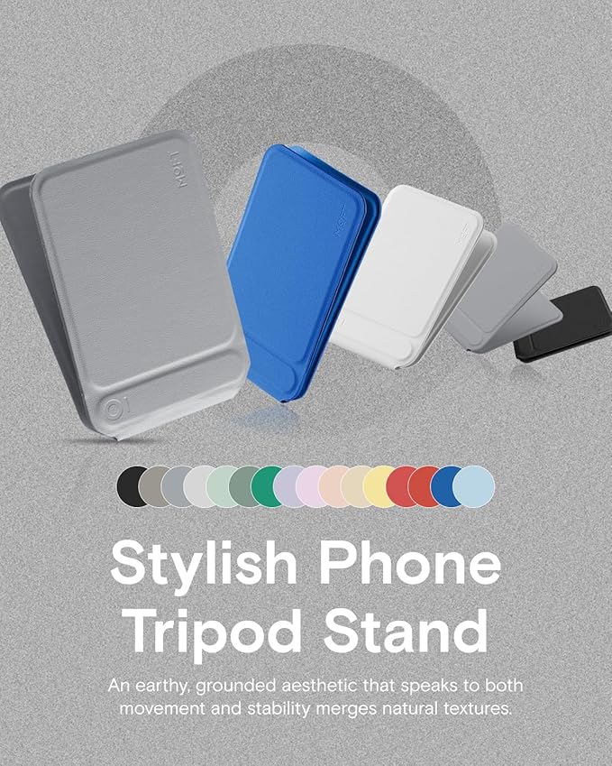 MOFT Phone Tripod Stand Selfie Stick for iPhone, Multi-Angles iPhone Stand, Lightweight & Portable Phone Holder, Strong Magnets, MOVAS Vegan Leather, Travel Essentials, Cement (Without Card Slot)