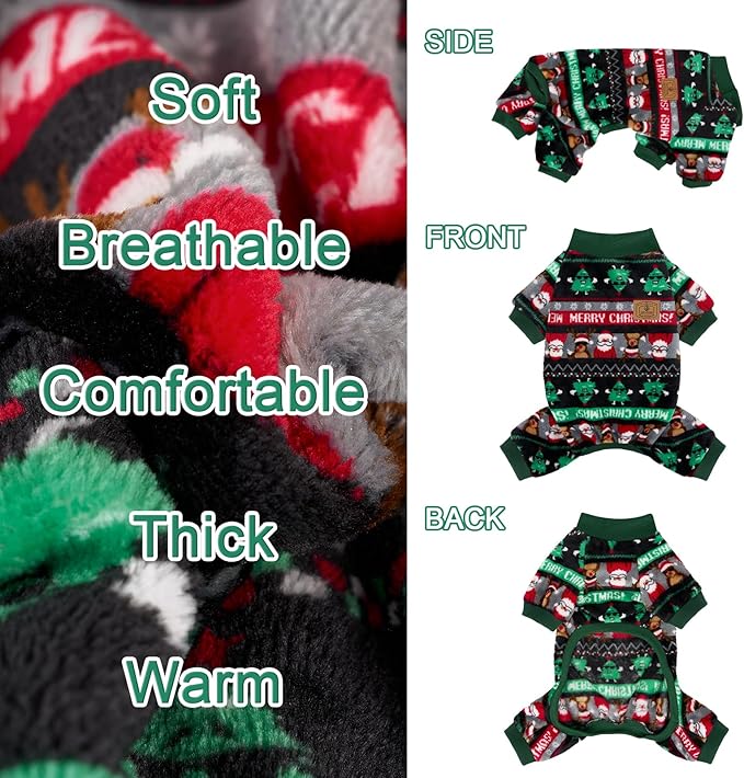 XPUDAC Christmas Dog Pajamas Fleece Dog Sweater Holiday Pet Outfit for Small Medium Dogs Girl Boy Puppy Clothes Onesie, XL