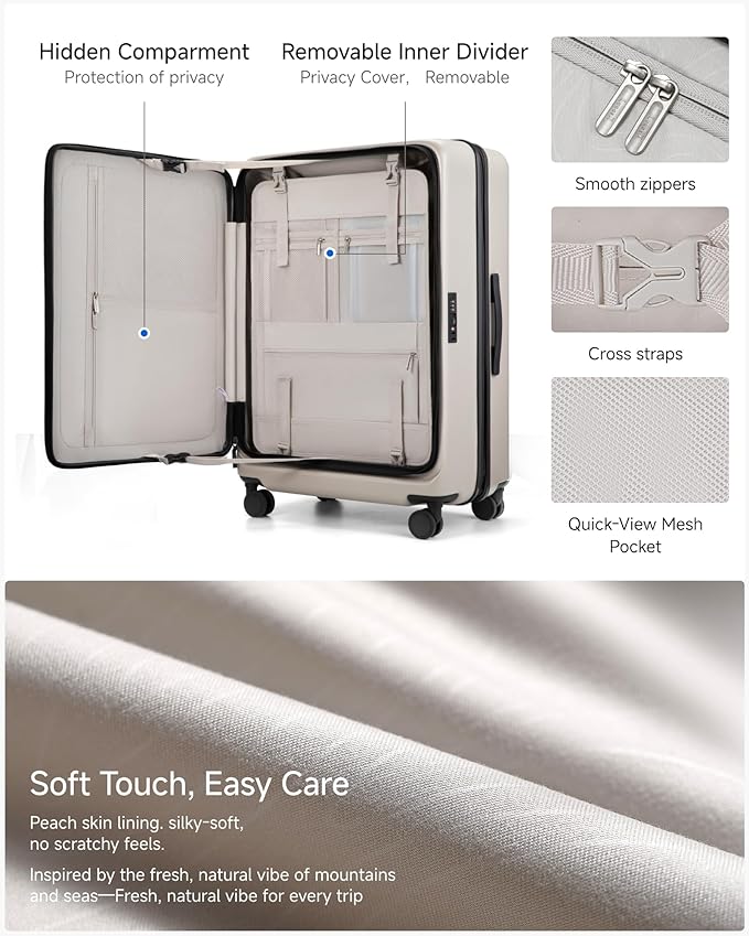 LUGGEX Checked Suitcase with Spinner Wheels, FLO5 Expandable Polycarbonate Hard Shell Suitcase with TSA Approved Lock (FX-Core, Beige, 28 Inch)