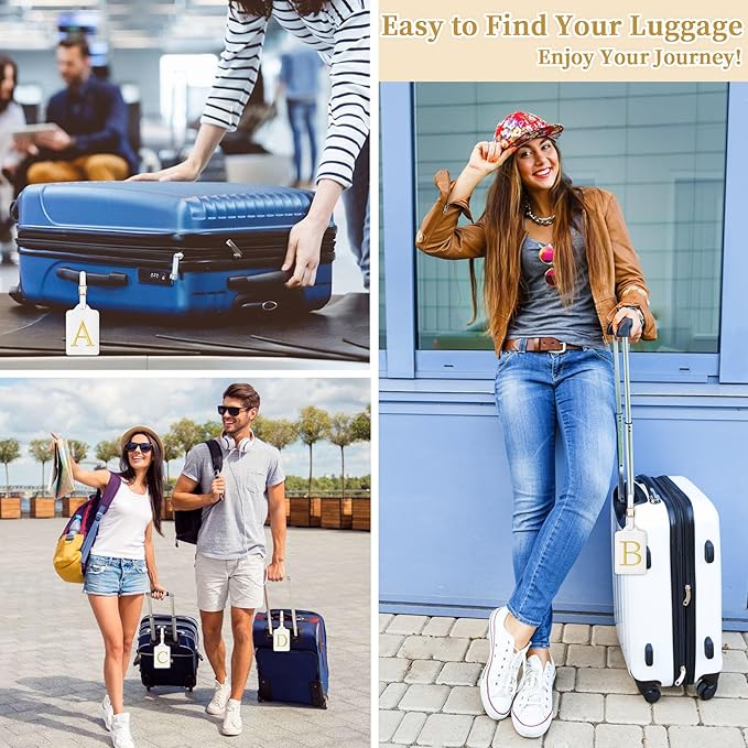 Personalized Initial Luggage Tags for Suitcase TSA Approved, White Leather Cute Luggage Tag with Privacy Cover Name Card, Embroidered Custom Luggage Tags Travel Baggage Tags Gifts for Women Kids(I)