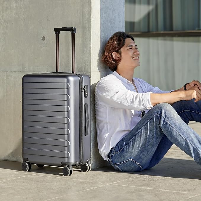 NINETYGO Medium Checked Luggage 26 Inch, Checking In Luggage with Smooth Spinner Wheels, Lightweight, Hard Shell PC Suitcase, Lightweight Travel Luggage, TSA Approved (Grey, Rhine Basic)