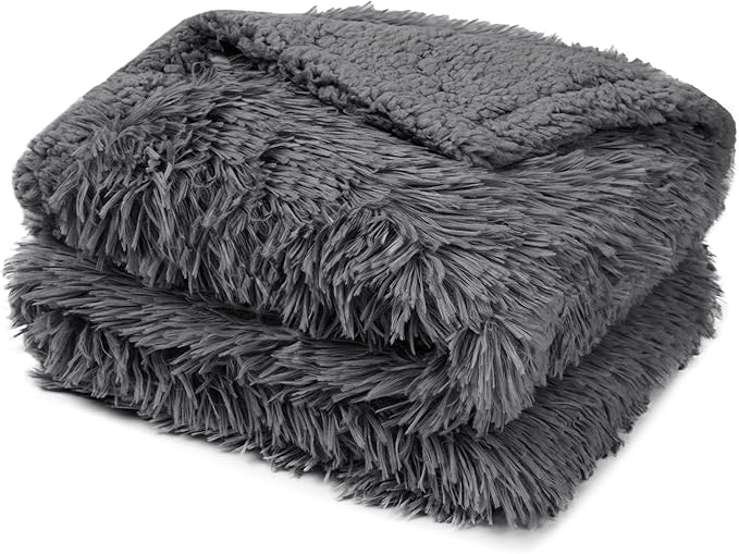 PetAmi Waterproof Dog Blanket for Medium Large Dogs, Calming Fleece Cat Blanket, Couch Protector Washable Sherpa Faux Fur Pet Throw for Puppy, Soft Reversible Leakproof 40x60 Gray