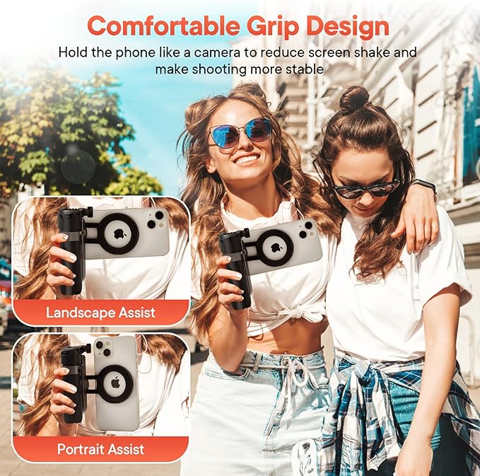 Phone Tripod, 4-in-1 Magnetic Mini Selfie Stick,Pocket Size Selfie Stick with Wireless Detachable Remote Control & 2 Fill Light for Photograph, Vlogging Compatible with iPhone/Android